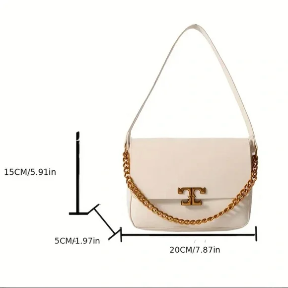 New Designer Inspired Vegan Faux Leather Shoulder Bag Golden Chain Strap NWT - Picture 13 of 15